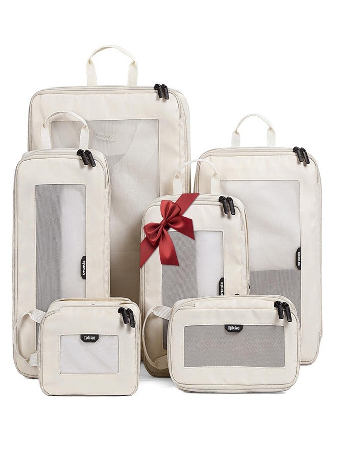 EPICKA TripCozy Compression Packing Cubes - 6 Set Durable Travel Organizer Bags with Mesh Top, Expandable Travel Accessories for Carry on, Luggage, Suitcase, Backpack (Beige) - Image 1